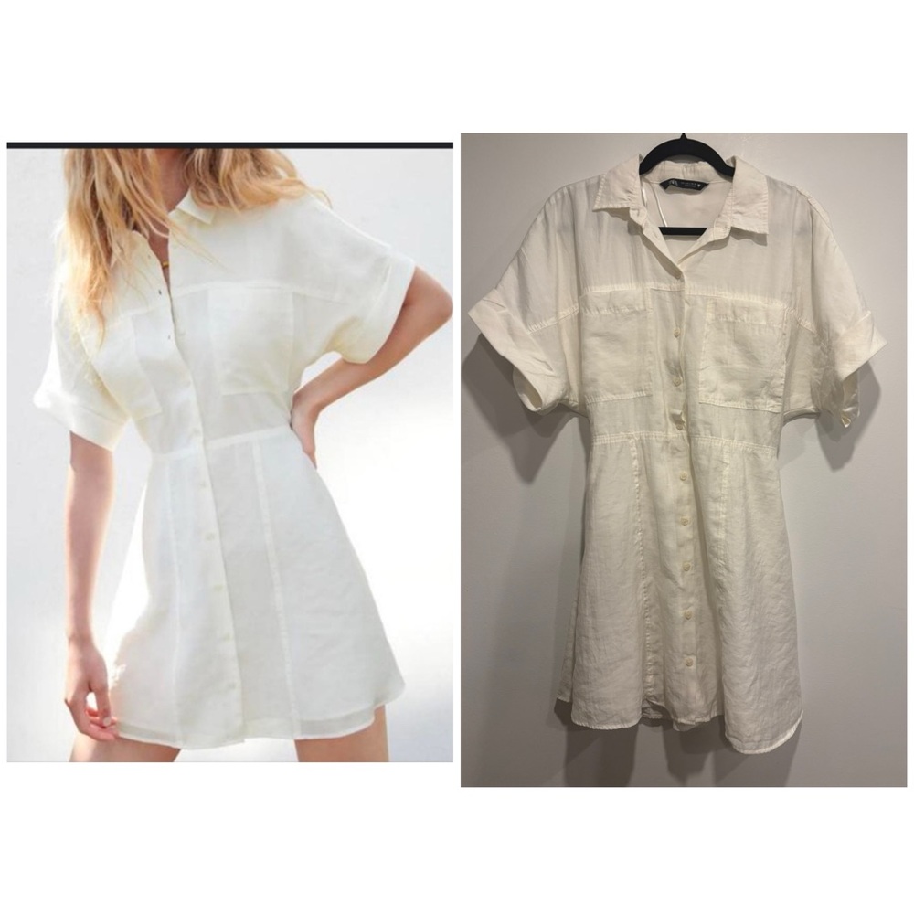 Zara Cream Button-Front Mini Shirt Dress